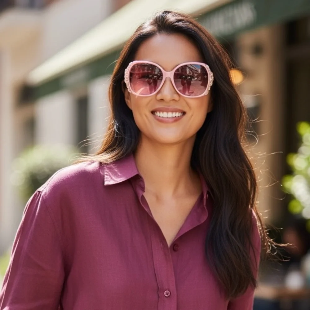 SUNGLASSES: Light Pink Frame & Lens w/Exquisite Matching Rhinestones, NWT